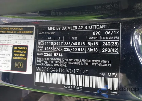 2018 Mercedes-Benz Glc 300 4Matic из США, поврежденный, VIN WDC0G4KB4JV017173